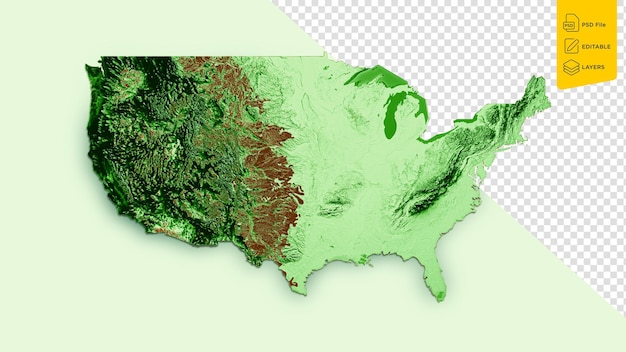 USA Topographic Map 3d realistic map Color 3d illustration