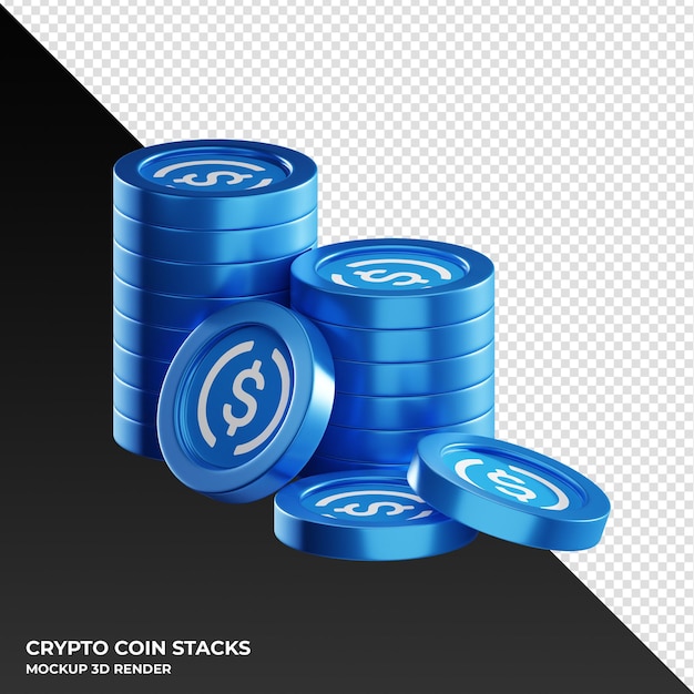 PSD usd coin usdc coin stacks cryptocurrency 3d render illustration