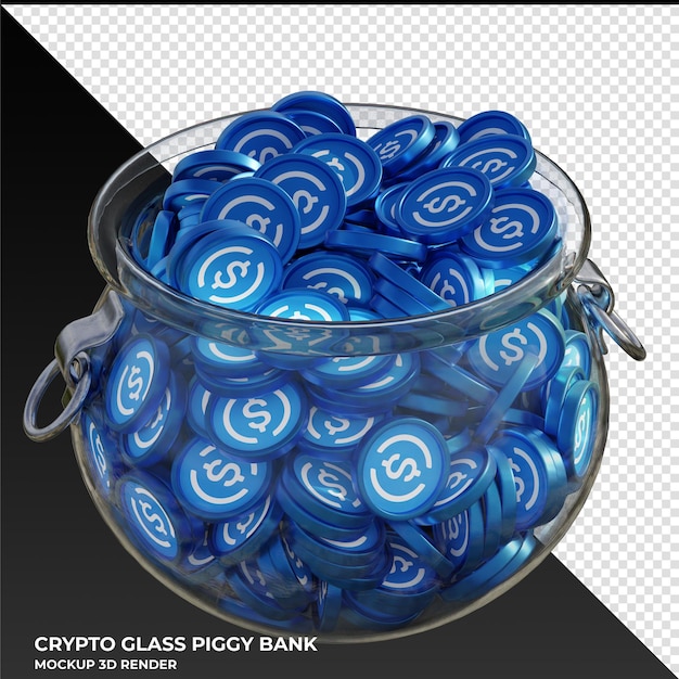 USD Coin USDC crypto coin in glass pot 3D illustration