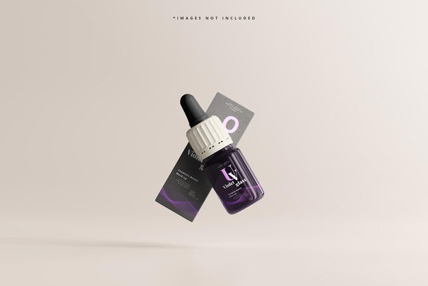 PSD uv glass cosmetic spray bottle and box mockup