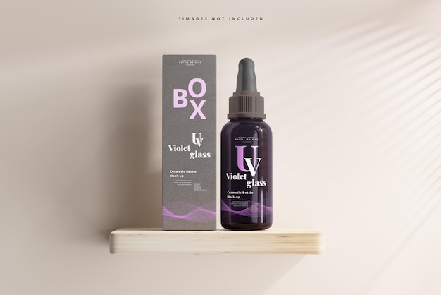 UV Glass Large Dropper Bottle and Box Mockup