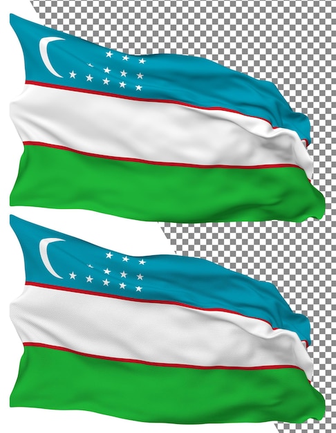 Uzbekistan Flag Waves Isolated in Plain and Bump Texture with Transparent Background 3D Rendering