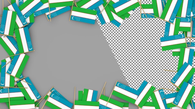 Uzbekistan Paper Flag scattered around the frame 3D Rendering