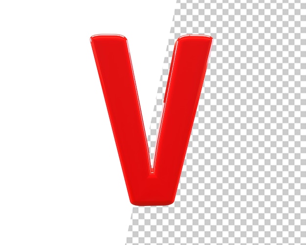 v letter red text 3d render