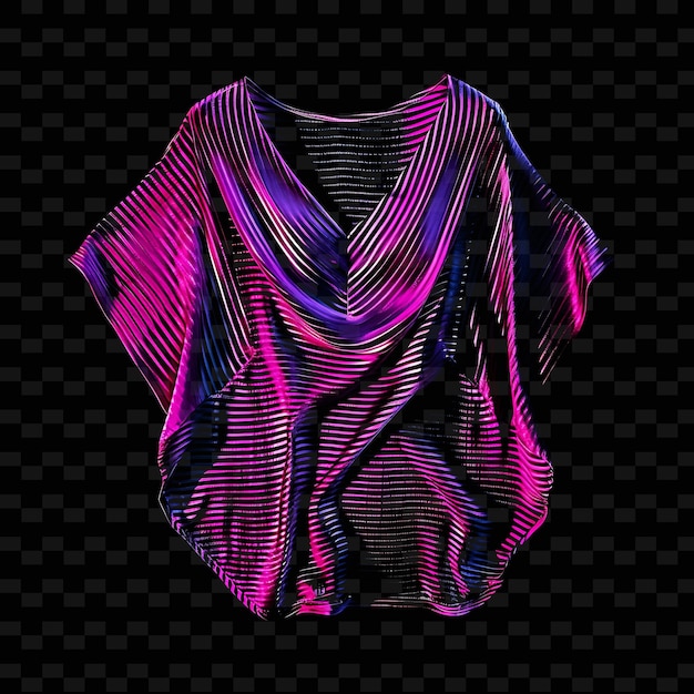 V Neck Shirt With Striped Pattern Made With Rayon Crepe Glow PNG Unique Neon Fashion Clothing