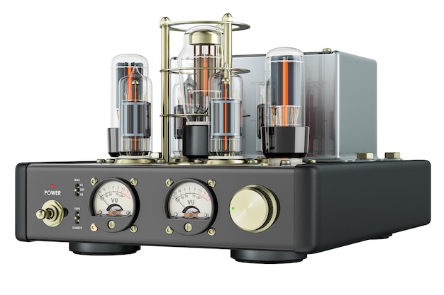 Vacuum Tube Power Amplifier 3D rendering isolated on transparent background