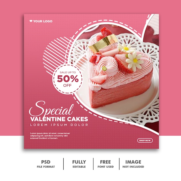 Valentine Banner Social Media Post Instagram, Food Cake Pink Glamour