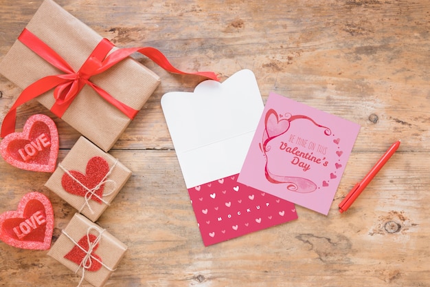 Valentine card mockup with composition of objects