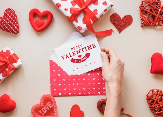 Valentine card mockup with composition of objects