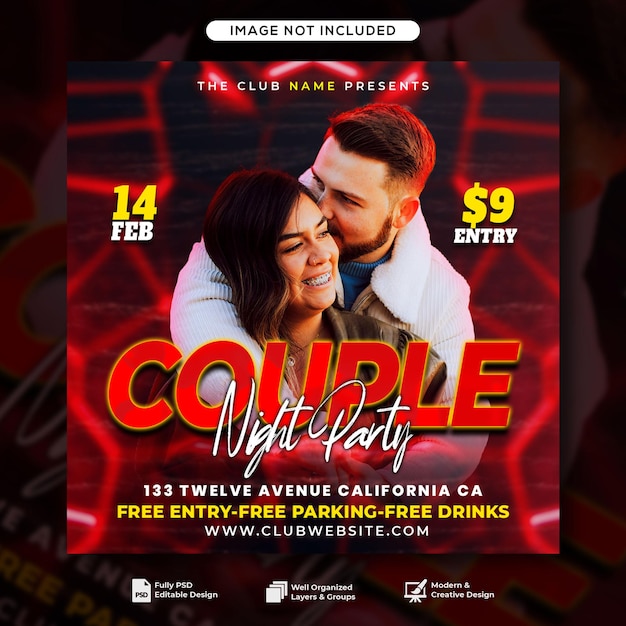 Valentine  couple flyer template social media post