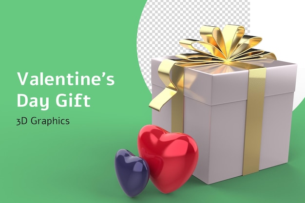 Valentine day Love heart shapes and gift box 3d isolated