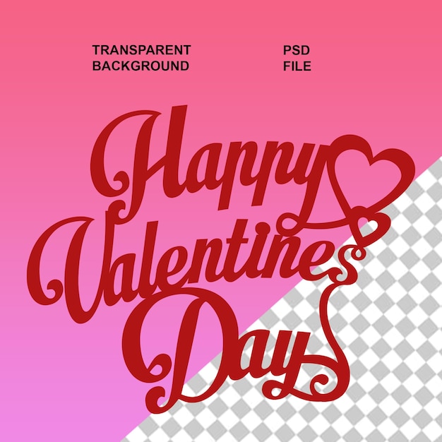 PSD valentine day typography on transparent isolated background