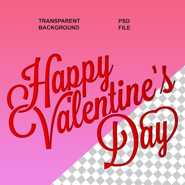 PSD valentine day typography on transparent isolated background