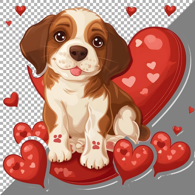 PSD valentine dog with heart shape pillow sticker style on transparent background ai generated