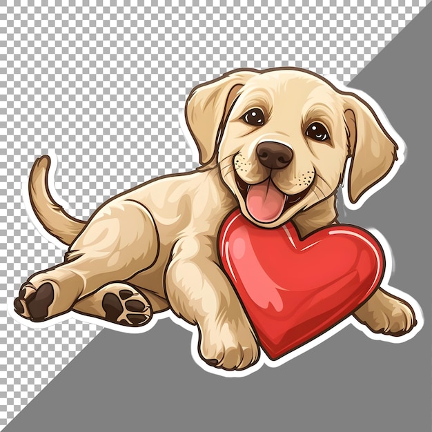 PSD valentine dog with heart shape pillow sticker style on transparent background ai generated