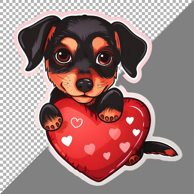 PSD valentine dog with heart shape pillow sticker style on transparent background ai generated