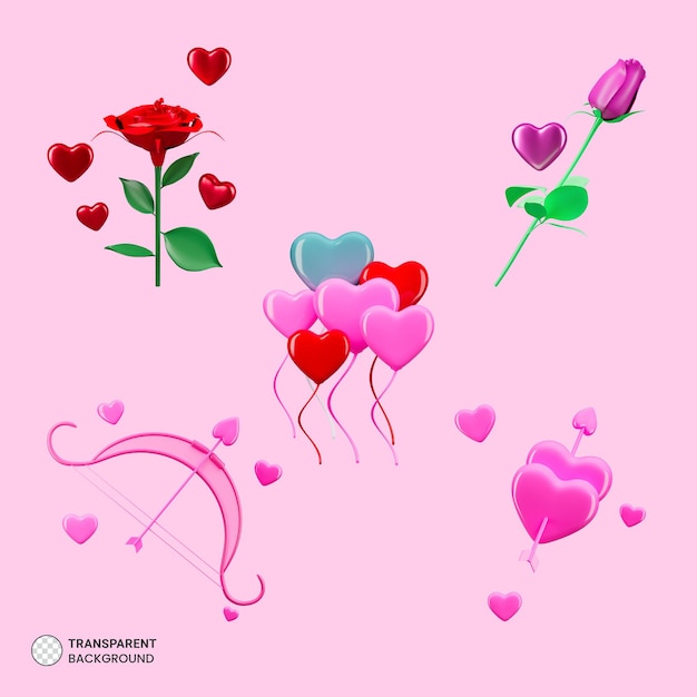 Valentine element set icon 3d render illustration