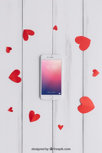 Valentine elements and smartphone mockup