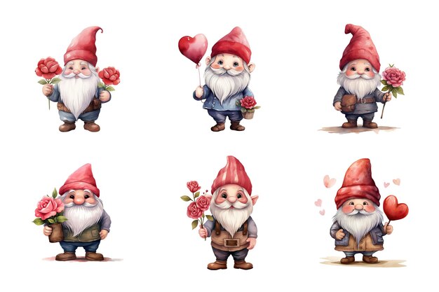 PSD valentine gnome collection bundle set isolated on a transparent background