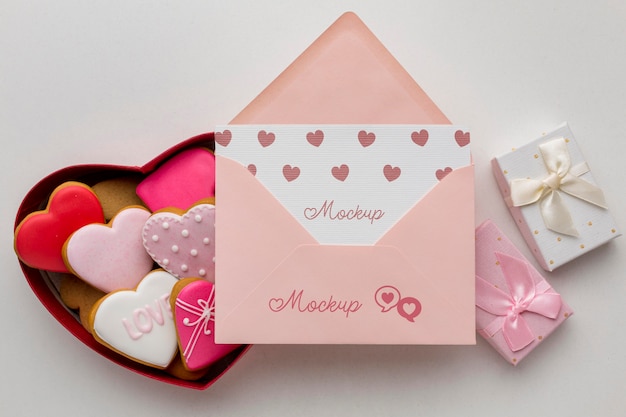 Valentine's day cookies with mock-up letter