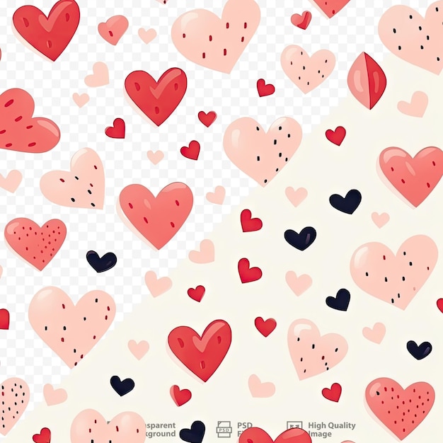 Valentine s Day pattern of isolated red hearts on transparent background Wedding card illustration backdrop design