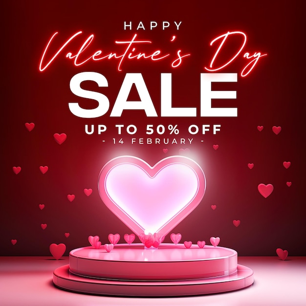 Valentine's day sale instagram template with podium that stands on the valentine for product