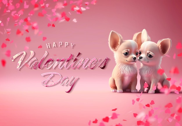 Valentine's day text effect Card with two cute dogs Mockup