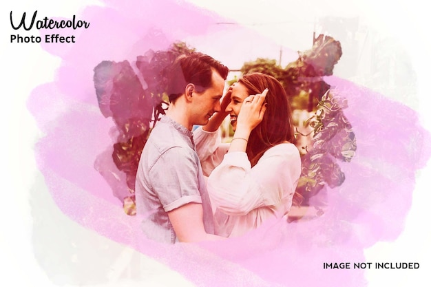 Valentine's day watercolor brush photo Frame effect Photoshop Psd