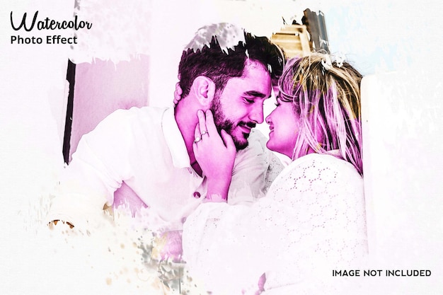 Valentine's day watercolor brush photo Frame effect Photoshop Psd