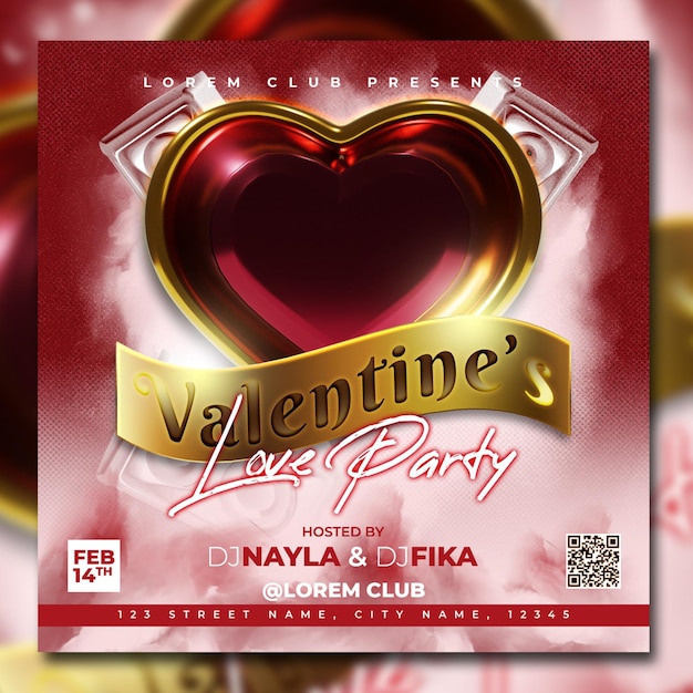 Valentine's party flyer social media post template banner