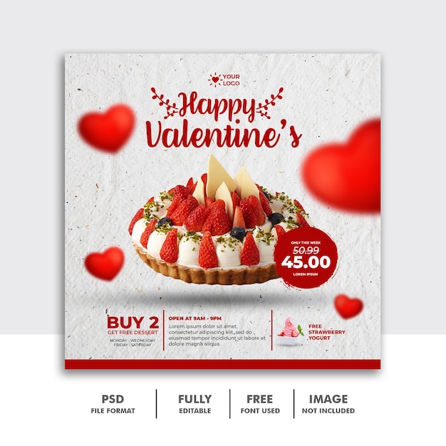 Valentine Social Media Post Banner Template For Food Menu cake