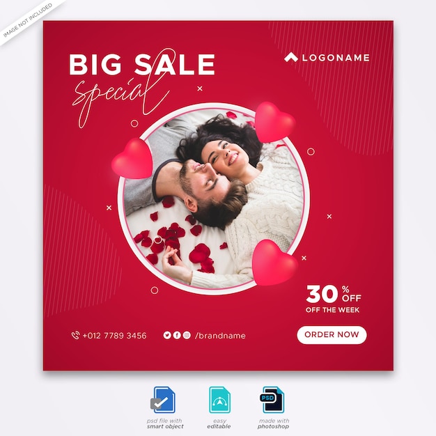 Valentine social media post banner template 