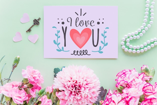 Valentines card mockup with flowers