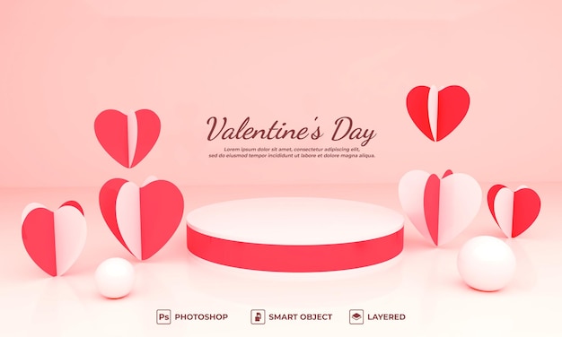 Valentines day 3d render for background mockup and banner