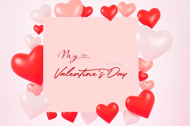 Valentines day background mockup with Heart Shaped in 3D Rendering