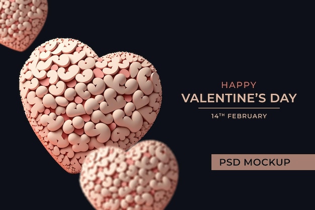 Valentines day background PSD mockup, light pink white pieces of clay making a big 3d heart shape