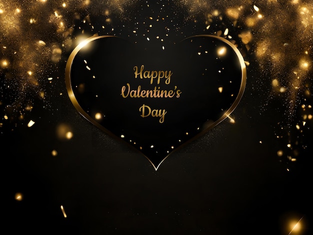 Valentines Day Background With black heart with gold sparkles on a black background