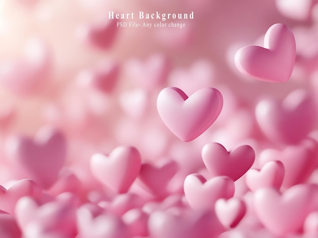 PSD valentines day background with pink hearts flying on soft pastel color background