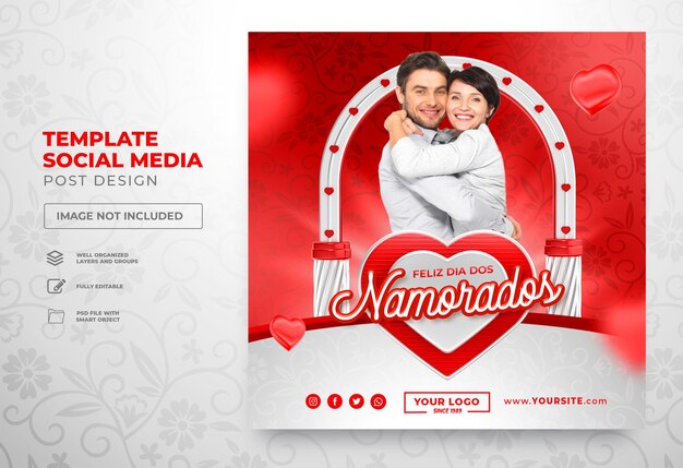 Valentines Day in brazilian template 3d rendering