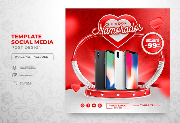 Valentines Day in brazilian template 3d rendering