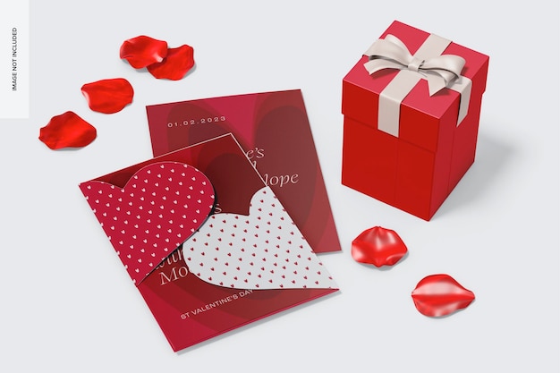 Valentines Day Card with Envelope Mockup,Perspective