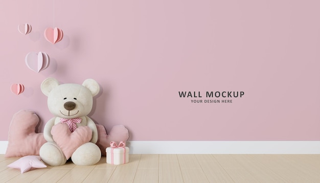 Valentines day in childrens room on pink wall background