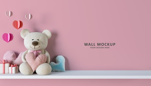 Valentines day in childrens room on pink wall mockup background