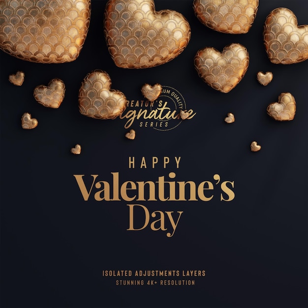 Valentines Day Cute Background Mockup with decorative love hearts Top View Scene