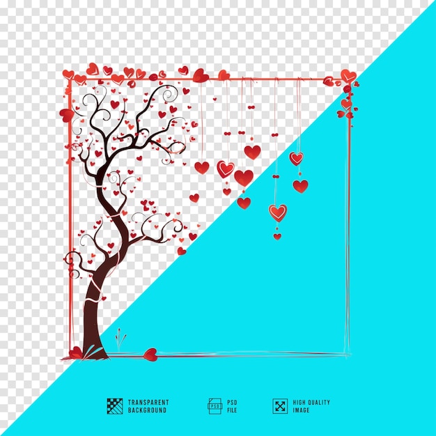 valentines day frame love tree and hanging heart vector transparent background