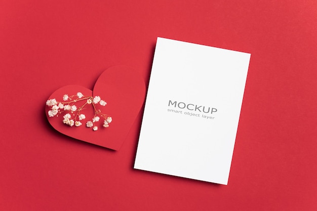 Valentines day greeting card mockup on red background