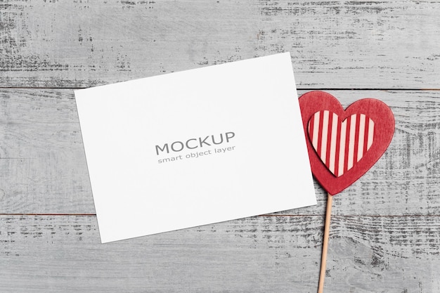 Valentines day greeting card mockup with red heart