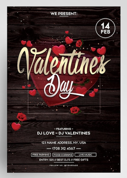 PSD valentines day invitation flyer design