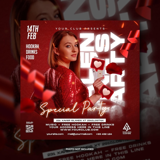 Valentines day party flyer social media post