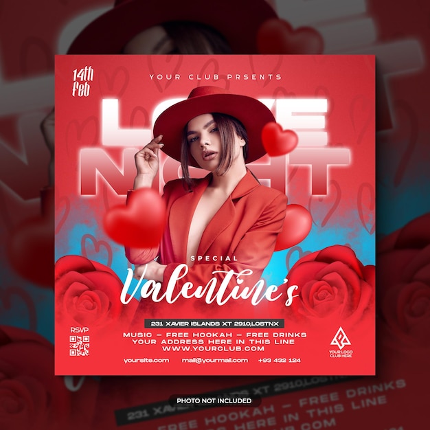 Valentines day party flyer social media post